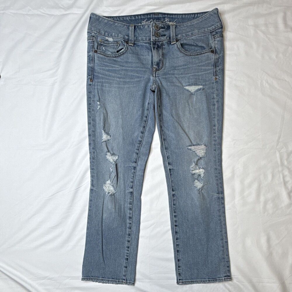 American Eagle Womens Light Wash artist Distressed Low Rise Stretch Jeans 8 2010